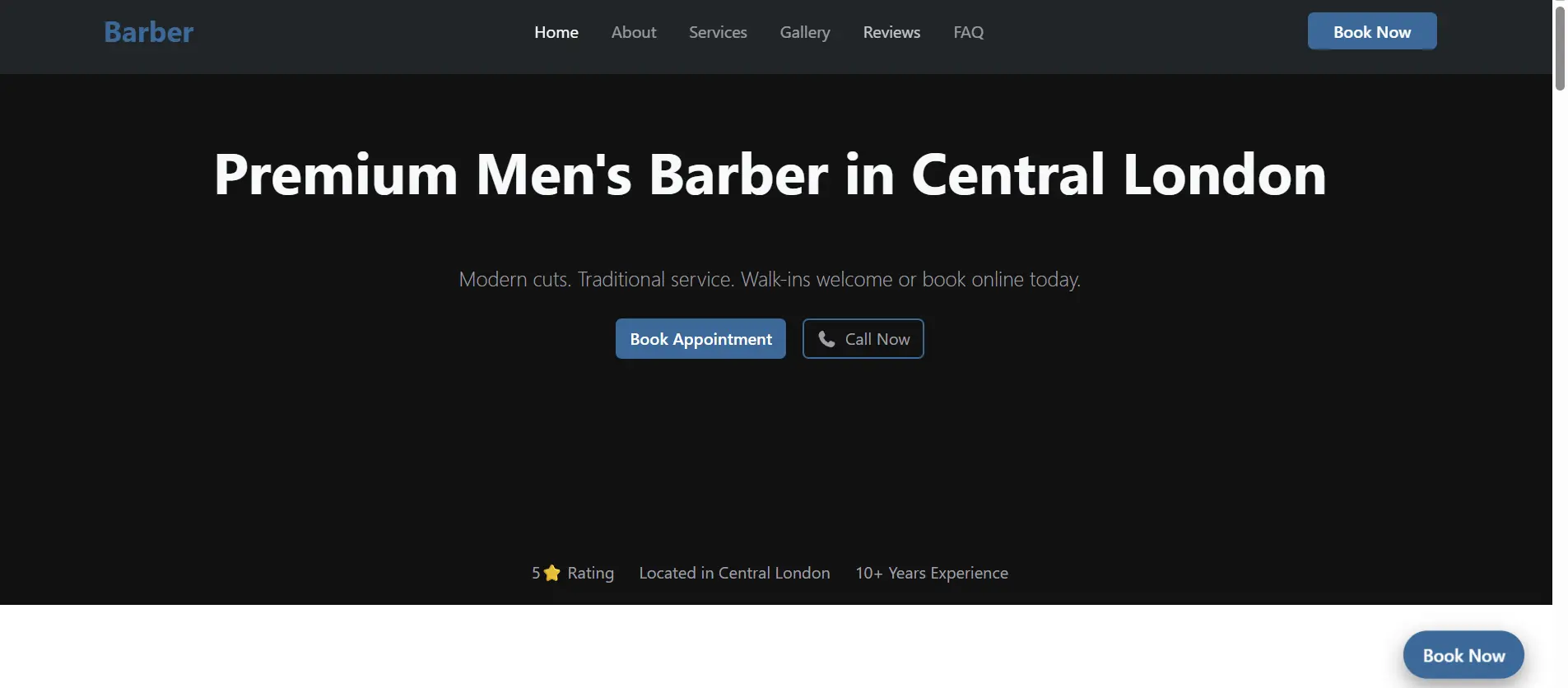 Modern responsive barber website designed by West LDN Digital